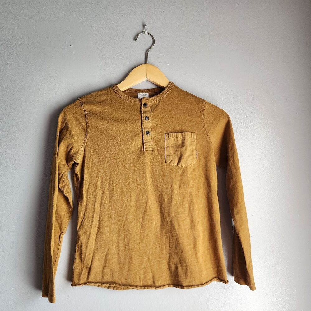 Zara Kids Front Pocket Tee T-shirt Tan Mustard Yellow Single Stitch Sz 10 140cm